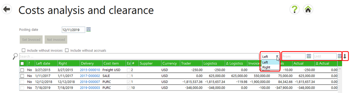 Cost analysis and clearance excel export