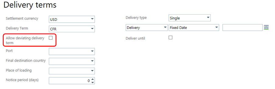 Deviating Delivery Terms