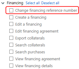 Change financing reference number