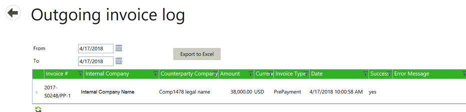 Pre-payment outgoing invoice