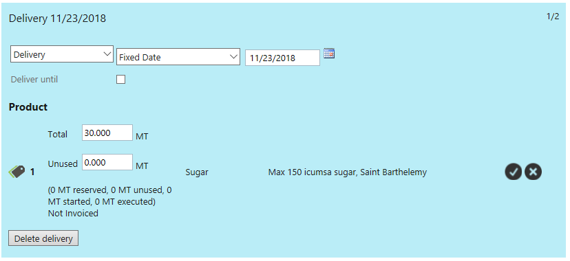 Delivery tab edit quantity