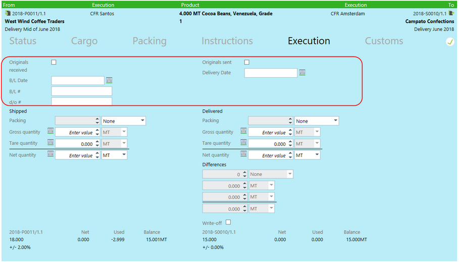 Delivery Execution tab Execution Events