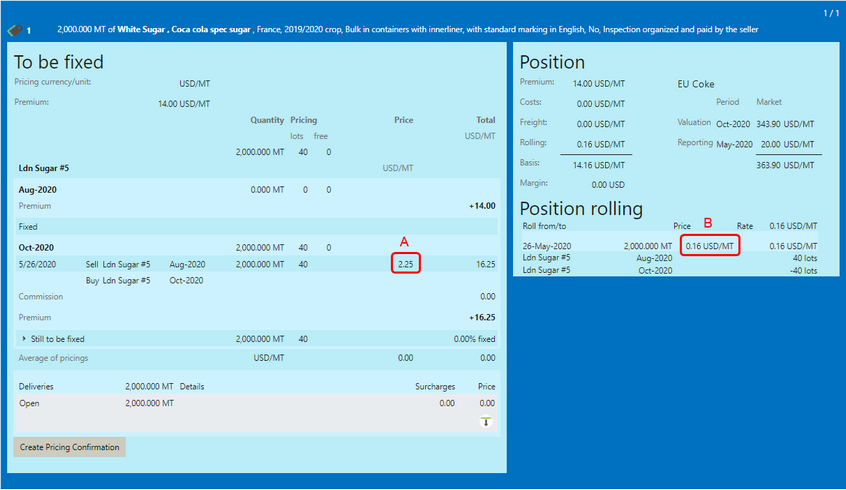 Time spread manual price calculation