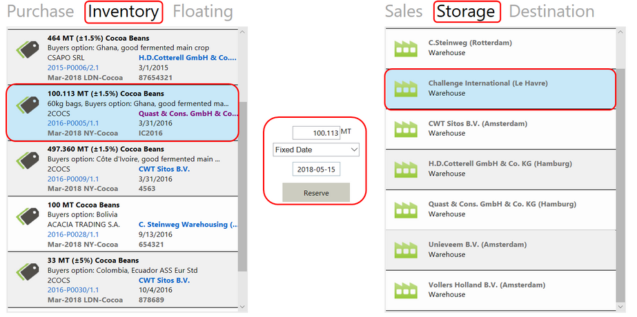 Inventory to storage reservation